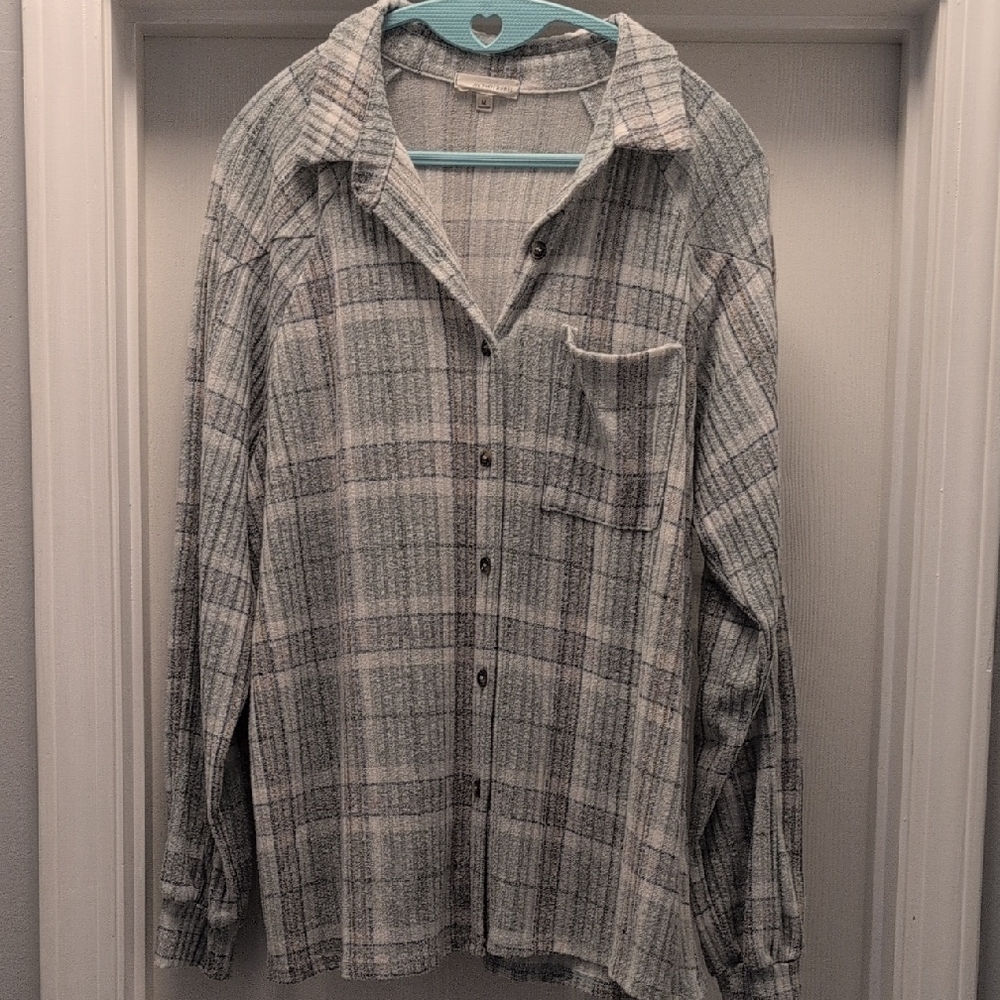 Plaid Button Down Shirt - Sage Green And Cream w/ Navy & Brown Accents